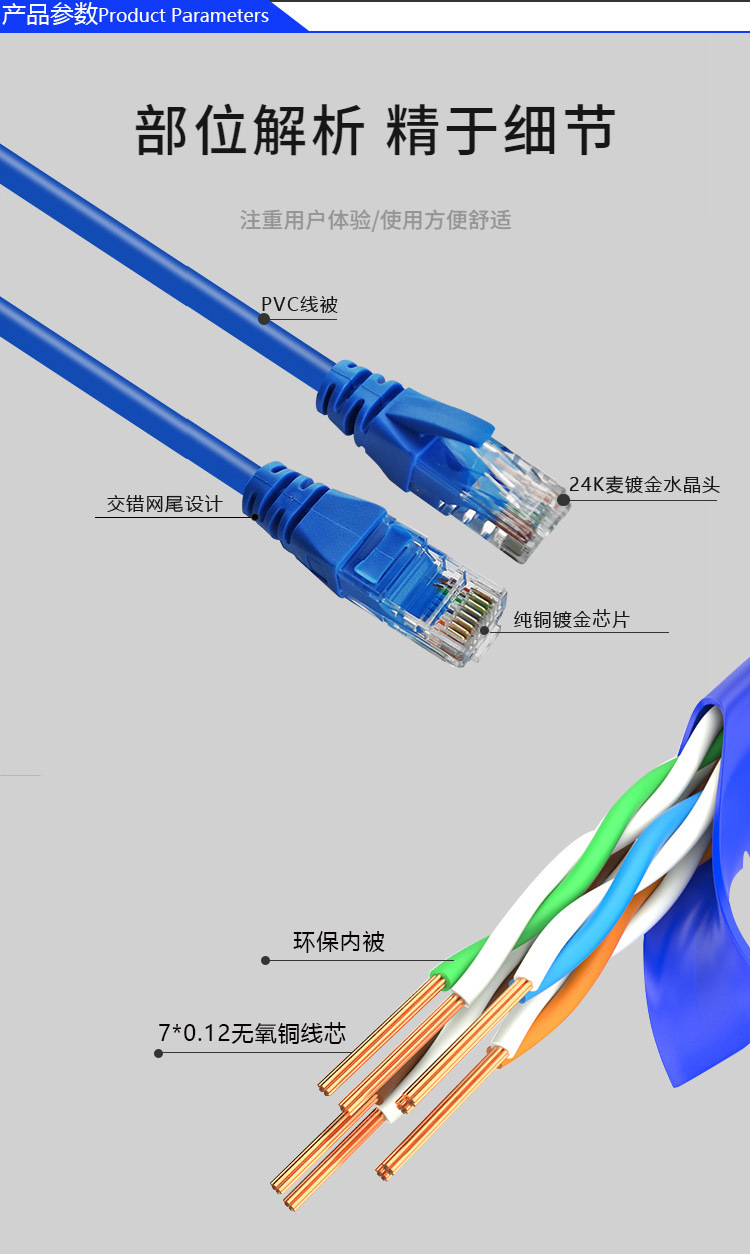 工廠定制超六類千兆網線 機房跳線與路由器連接的首選
